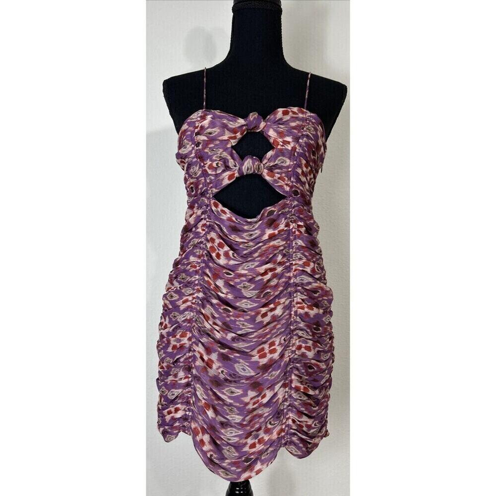 Zara Ruched Cutout Bodycon Mini Dress Purple Y2K Party Size S